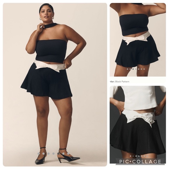 NWT new 12 Anthropologie Maeve paneled skirty shorts black white bow winter - Picture 10 of 17